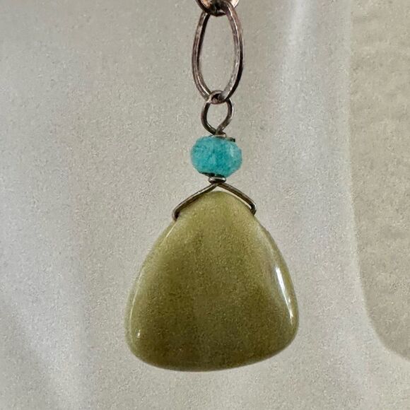 Sterling Serpentine & Apatite Dangle Earrings – Natural Stones with Boho Charm - Picture 5 of 9